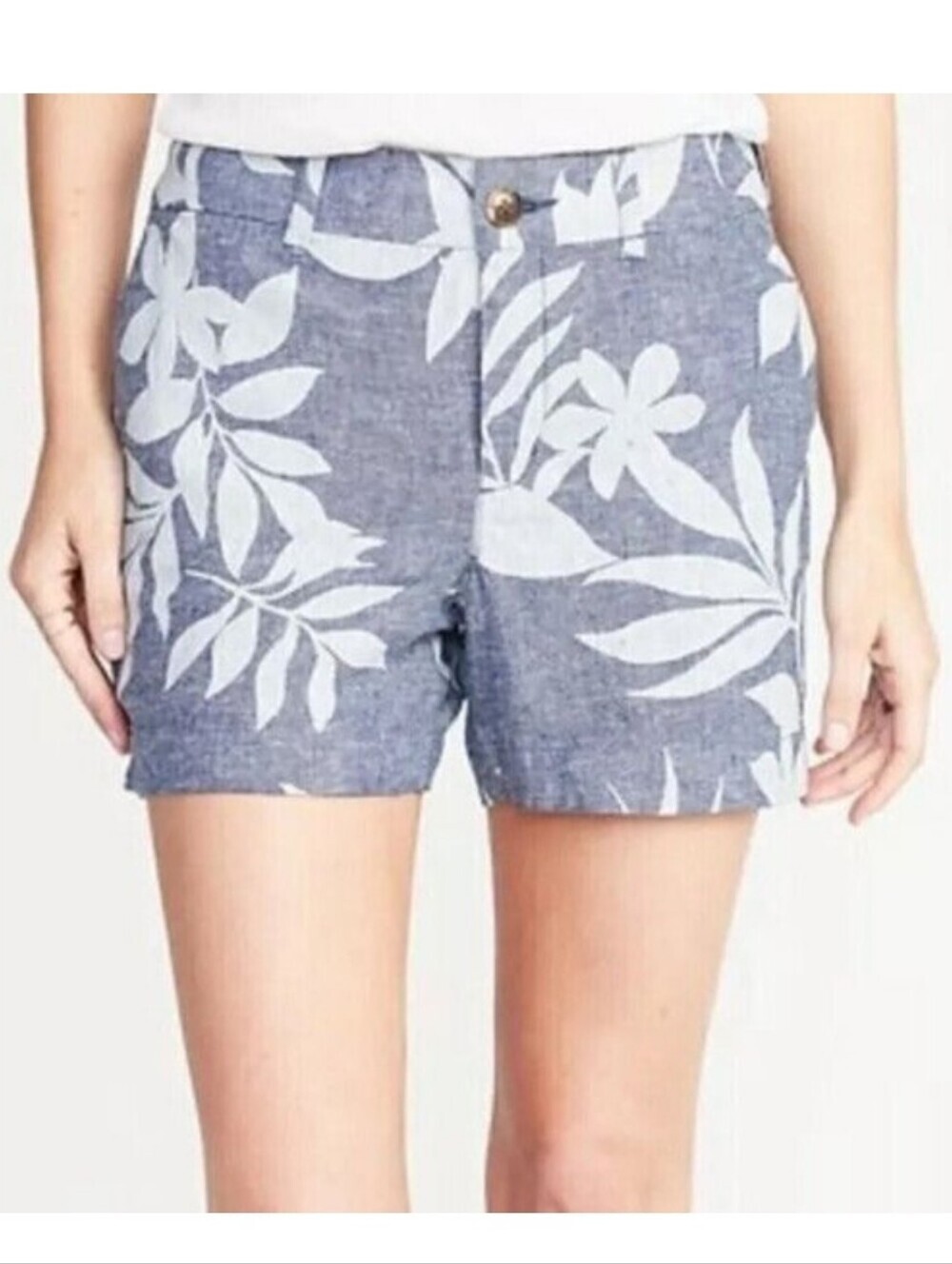 Old Navy▪️Chambray Tropical Floral Leaf Print Casual Linen Everyday Shorts